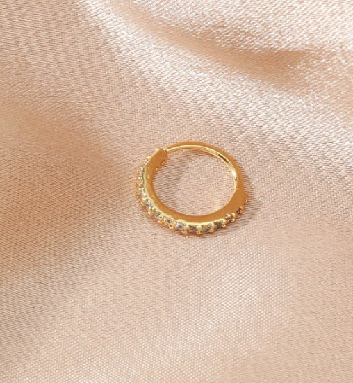 Gold Cartilage Cubic Zirconia Cuff Lip Huggie Hoop Nose Ear Helix Rings 10MM