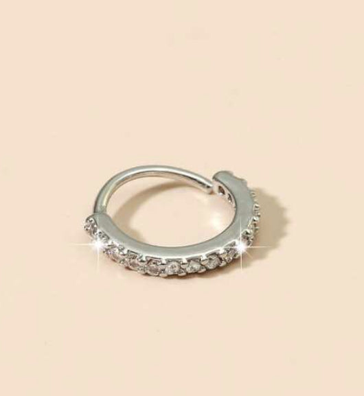 Labret Piercing Silver Cubic Zirconia Cuff Helix Huggie Lip Nose Hoop Ring 6MM