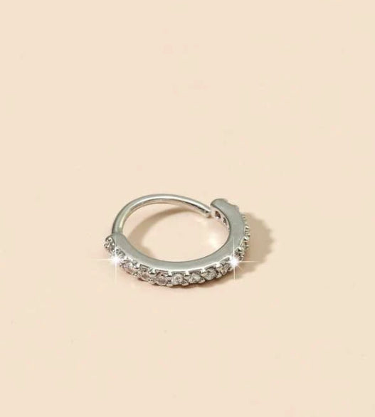 Labret Piercing Silver Cubic Zirconia Cuff Helix Huggie Lip Nose Hoop Ring 6MM