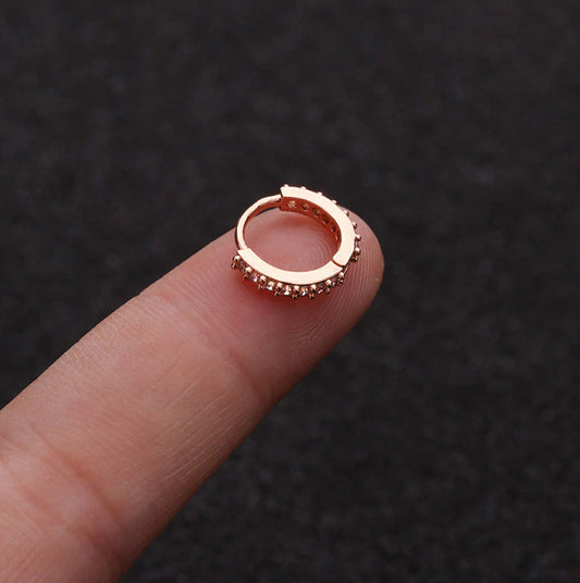 Rose Gold Cartilage Crystal Belly Lip Huggie Hoop Helix Nose Ear Small Ring 6MM