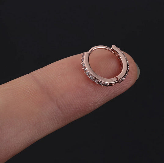 Rose Gold Cartilage Crystal Belly Lip Huggie Hoop Helix Nose Ear Small Ring 6MM