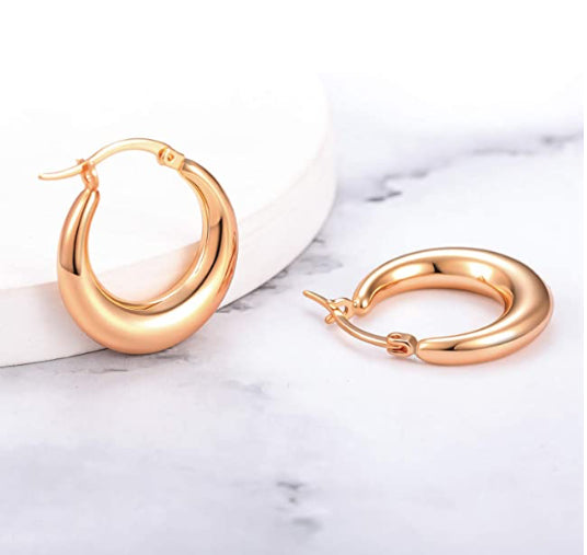 Hypoallergenic 14K Rose Gold Plated 25MM Wide Hoop Huggie Clicker Earrings