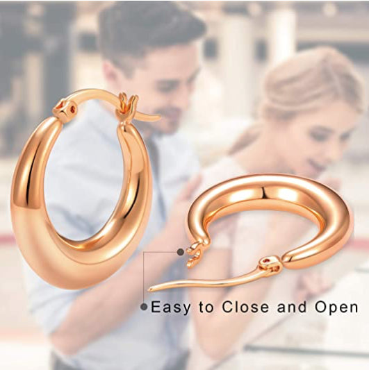 Hypoallergenic 14K Rose Gold Plated 25MM Wide Hoop Huggie Clicker Earrings