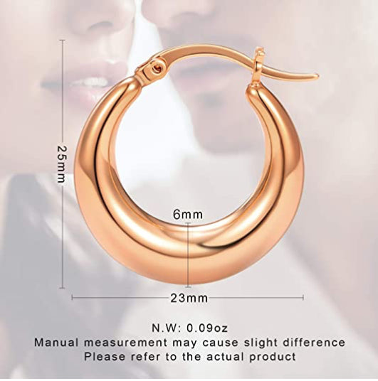 Hypoallergenic 14K Rose Gold Plated 25MM Wide Hoop Huggie Clicker Earrings