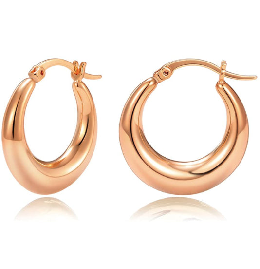 Hypoallergenic 14K Rose Gold Plated 25MM Wide Hoop Huggie Clicker Earrings