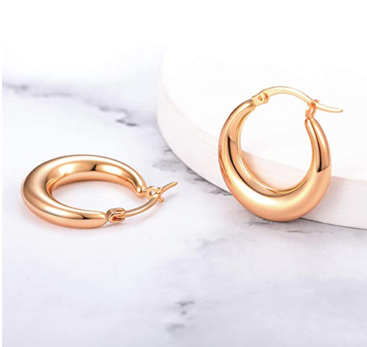 Hypoallergenic 14K Rose Gold Plated 25MM Wide Hoop Huggie Clicker Earrings