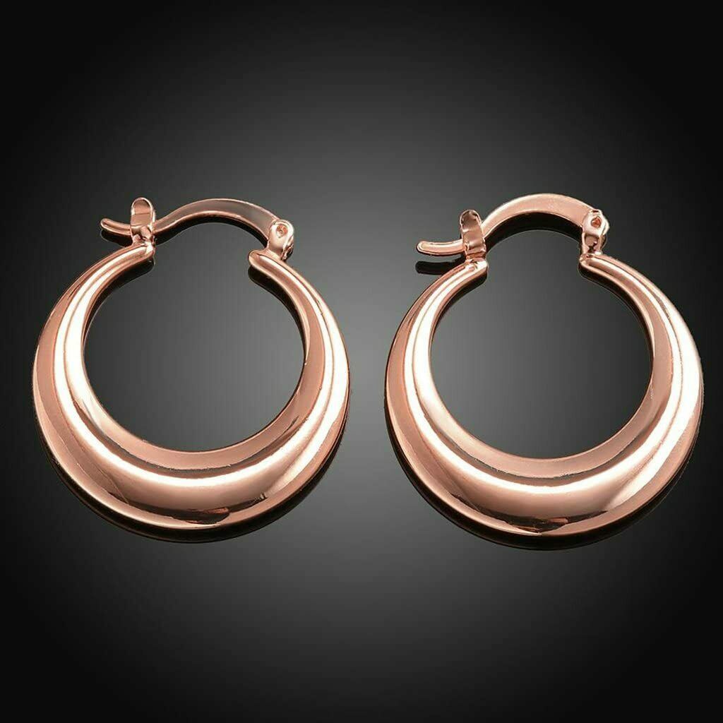 Hypoallergenic 14K Rose Gold Plated 25MM Wide Hoop Huggie Clicker Earrings