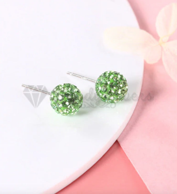 8MM Green Emerald Cubic Zircon Ball Crystal Ear Stud 925 Sterling Silver Earring