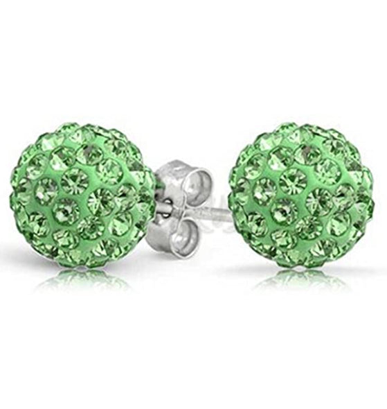 8MM Green Emerald Cubic Zircon Ball Crystal Ear Stud 925 Sterling Silver Earring