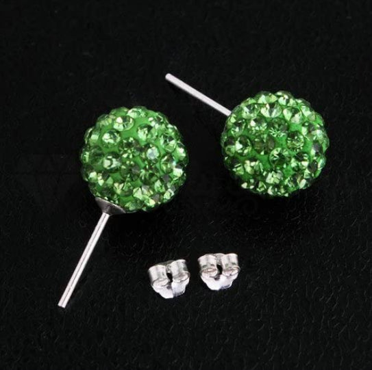 8MM Green Emerald Cubic Zircon Ball Crystal Ear Stud 925 Sterling Silver Earring