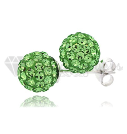 8MM Green Emerald Cubic Zircon Ball Crystal Ear Stud 925 Sterling Silver Earring