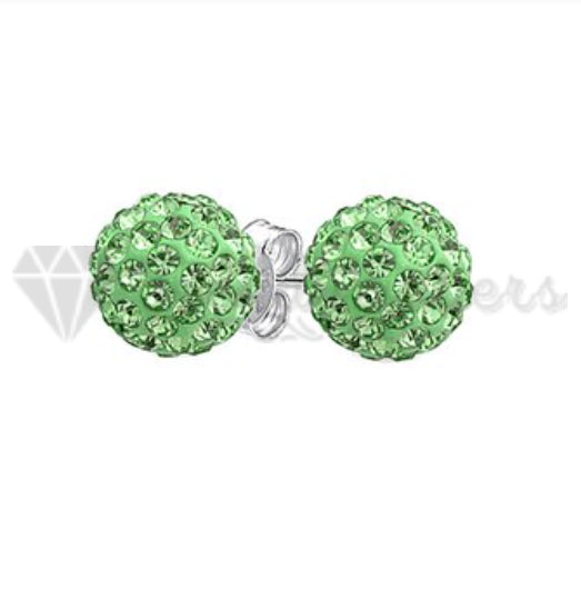 8MM Green Emerald Cubic Zircon Ball Crystal Ear Stud 925 Sterling Silver Earring