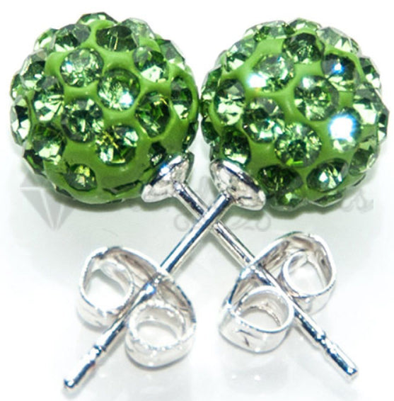 8MM Green Emerald Cubic Zircon Ball Crystal Ear Stud 925 Sterling Silver Earring