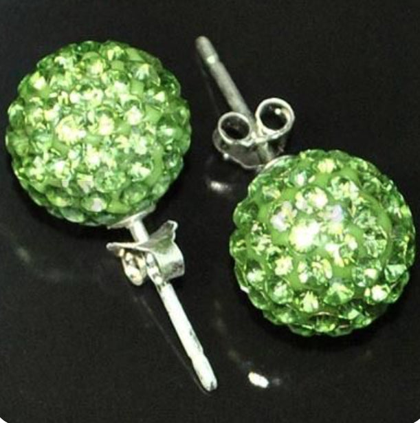 8MM Green Emerald Cubic Zircon Ball Crystal Ear Stud 925 Sterling Silver Earring
