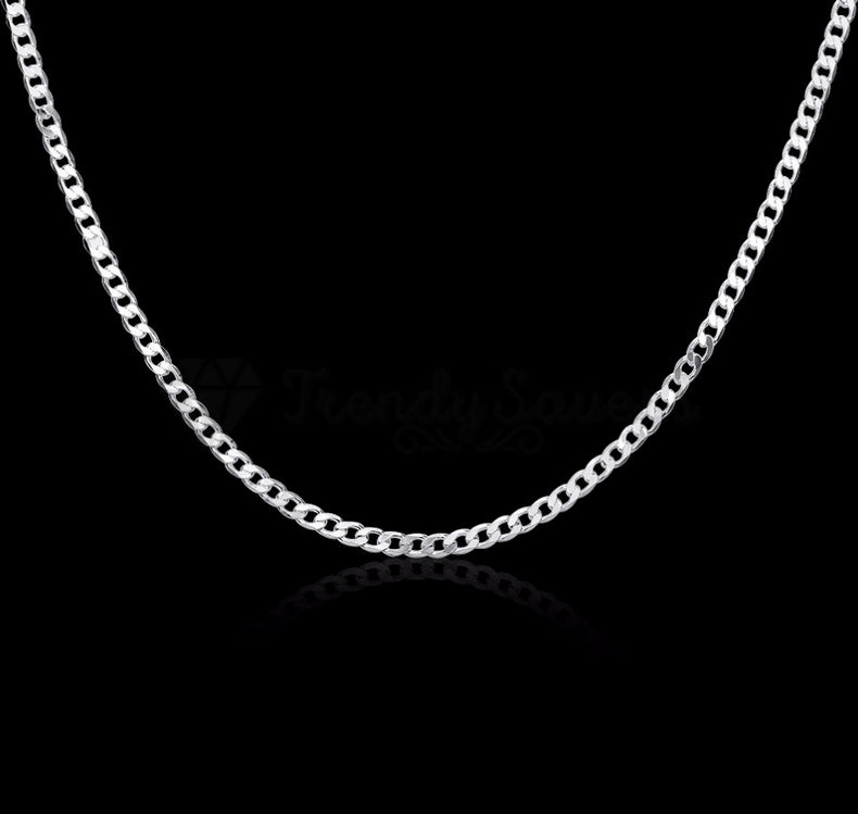 Solid 925 Sterling Silver Plated 4MM Wide Neck Link Chain Necklace 28inch Long