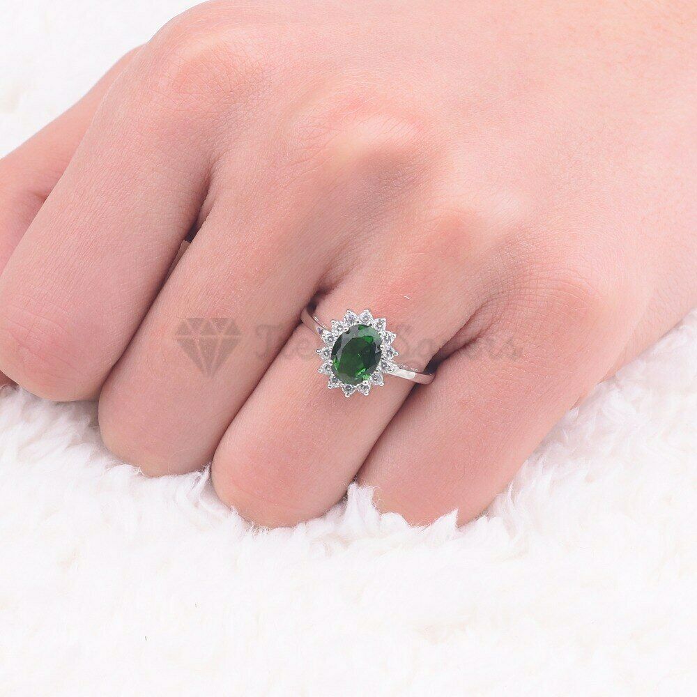 Size 9 (19mm) S - T Elegant Oval Cut Emerald Gemstone Thin Band Engagement Ring