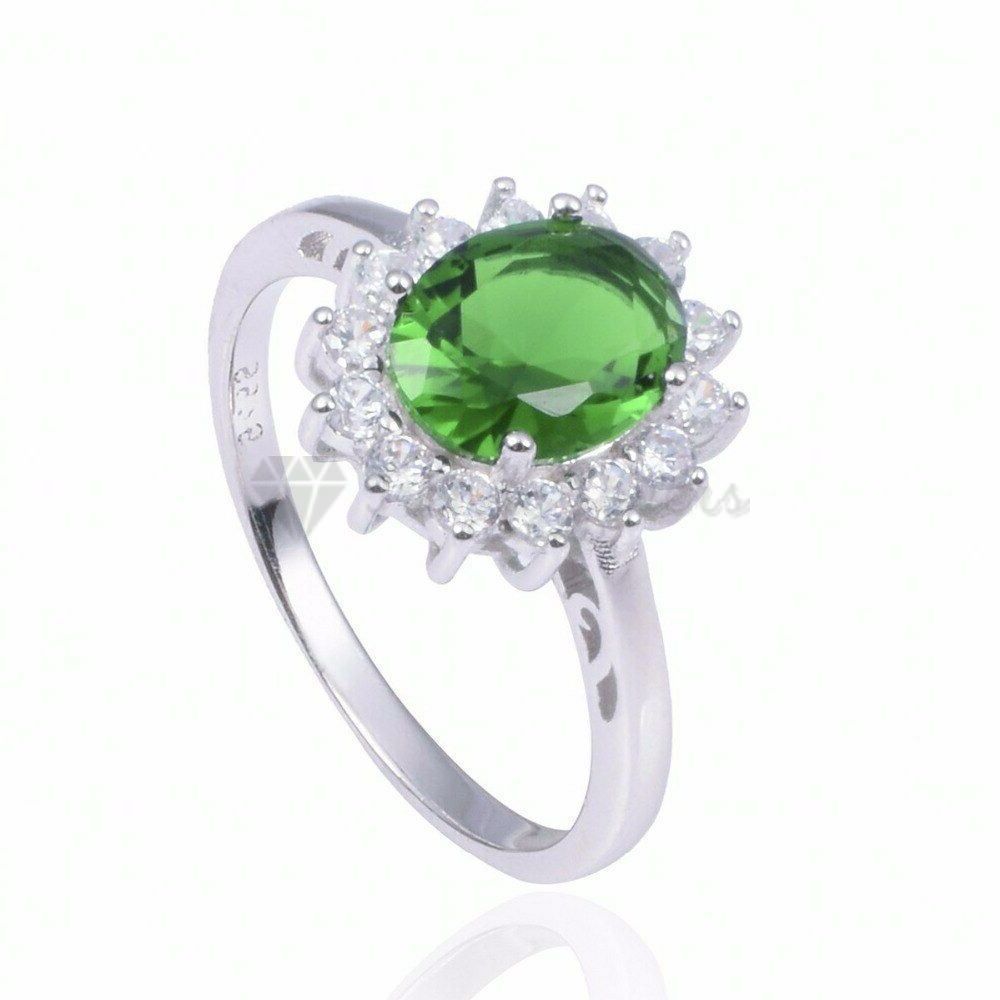 Size 9 (19mm) S - T Elegant Oval Cut Emerald Gemstone Thin Band Engagement Ring