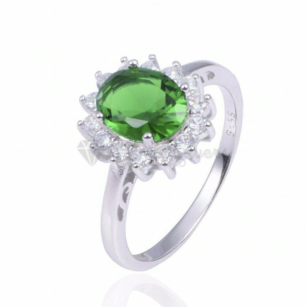 Size 9 (19mm) S - T Elegant Oval Cut Emerald Gemstone Thin Band Engagement Ring