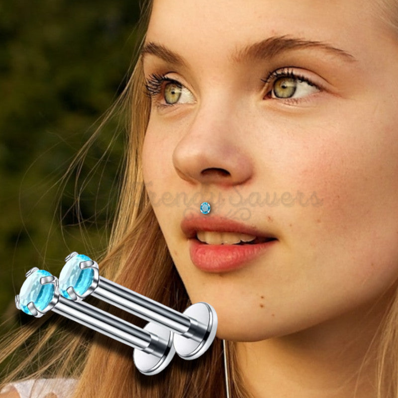 3MM Cute Sky Blue Zirconia Crystal Labret Monroe Cartilage Helix Stud Ring Pair