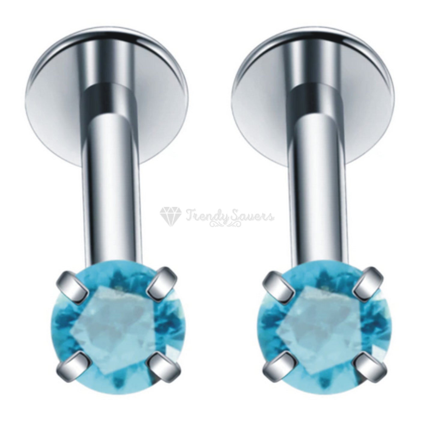 3MM Cute Sky Blue Zirconia Crystal Labret Monroe Cartilage Helix Stud Ring Pair
