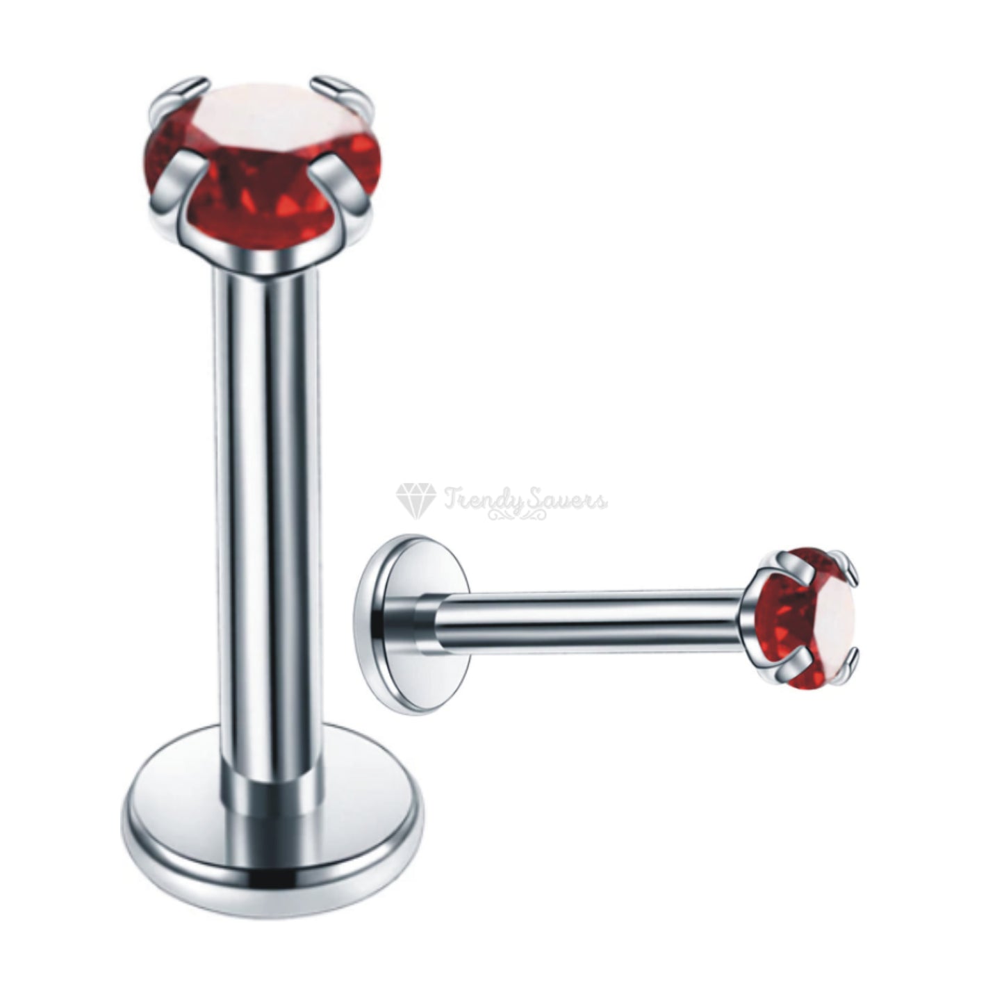 3MM Red Stainless Steel Flat End Cartilage Ear Lip Bar Stud Labret Piercing Pair