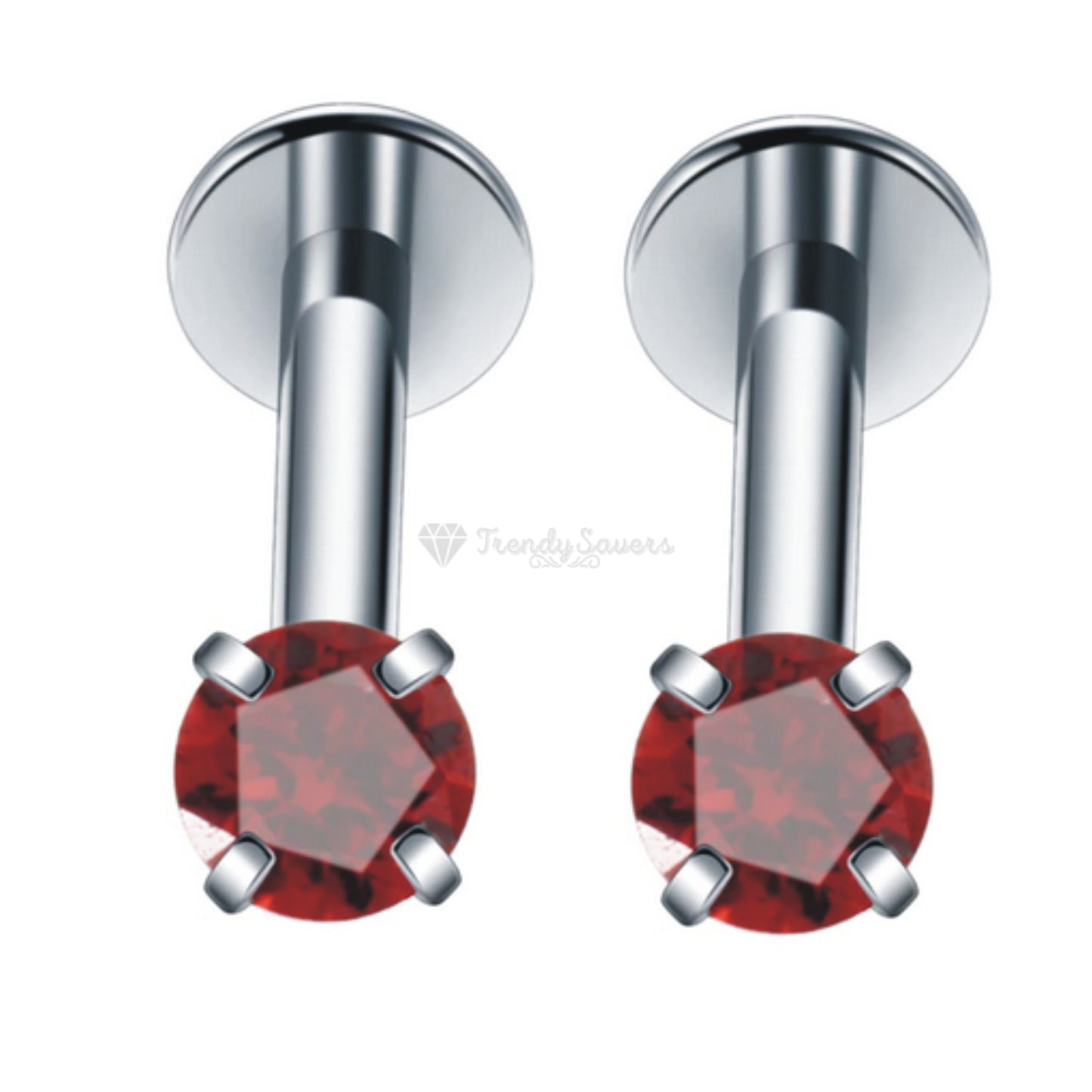 3MM Red Stainless Steel Flat End Cartilage Ear Lip Bar Stud Labret Piercing Pair