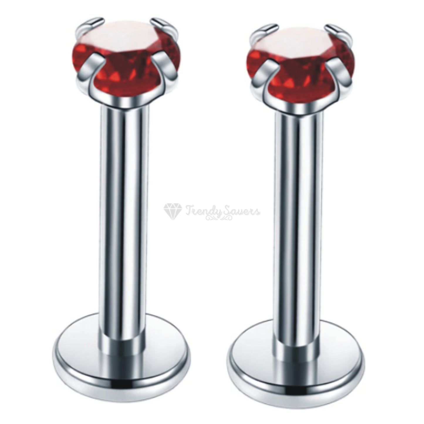 3MM Red Stainless Steel Flat End Cartilage Ear Lip Bar Stud Labret Piercing Pair