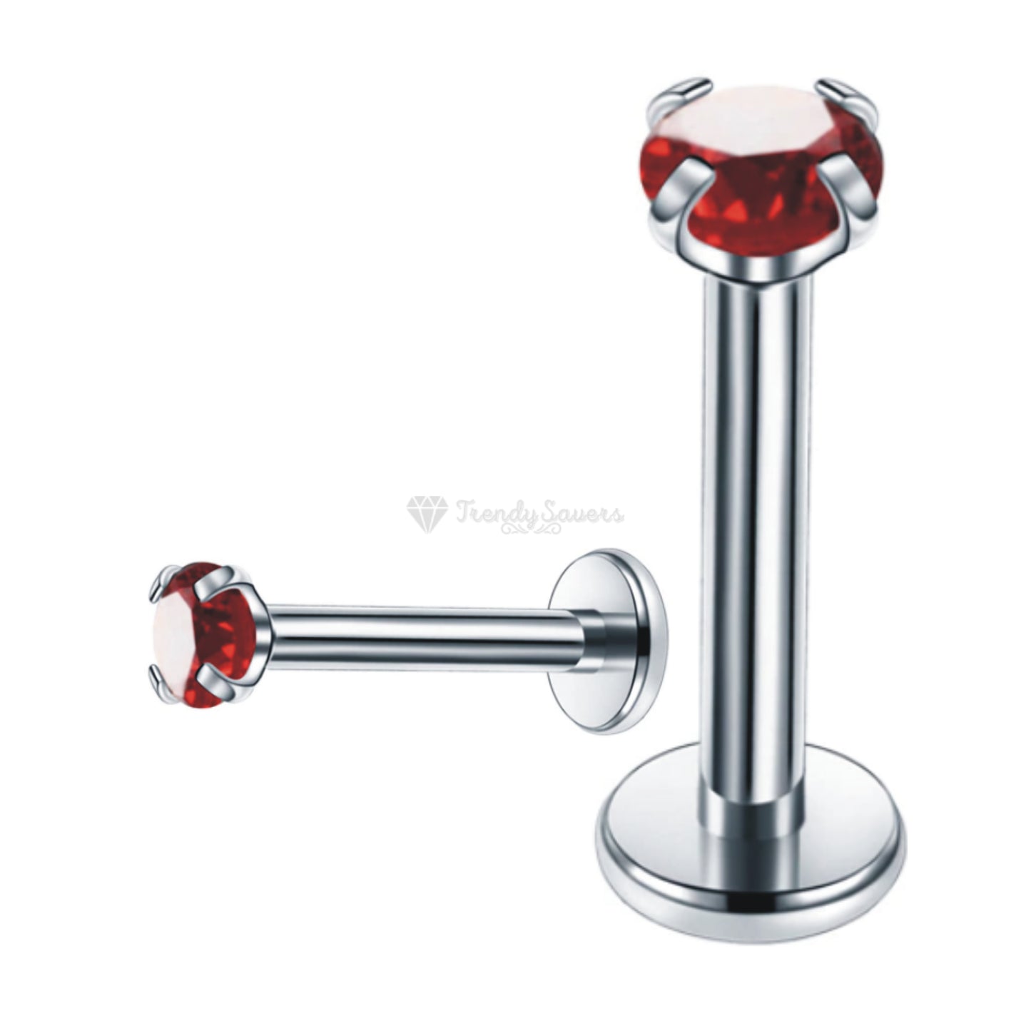 3MM Red Stainless Steel Flat End Cartilage Ear Lip Bar Stud Labret Piercing Pair