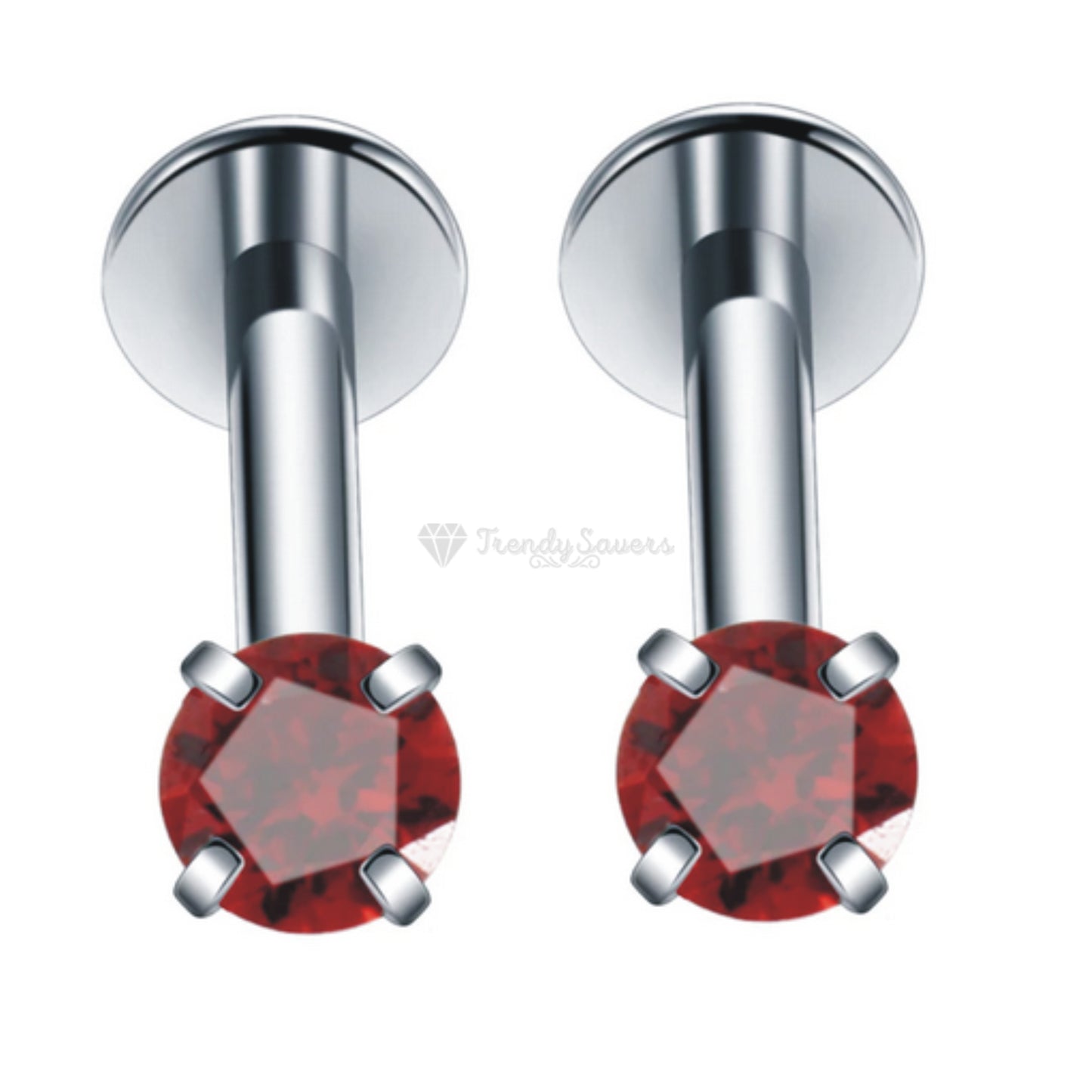 3MM Red Stainless Steel Flat End Cartilage Ear Lip Bar Stud Labret Piercing Pair