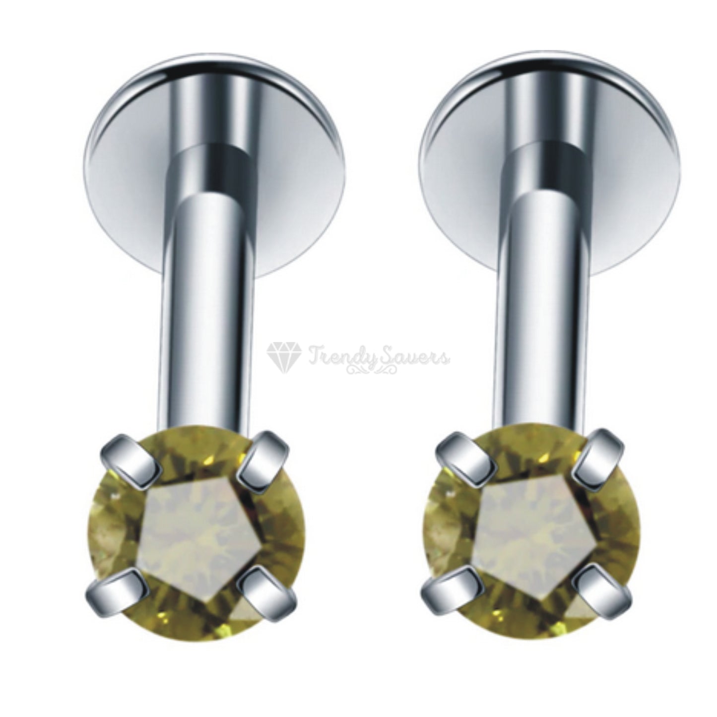Surgical Steel 3MM Green CZ Crystal Labret Cartilage Helix Conch Daith Stud Pair