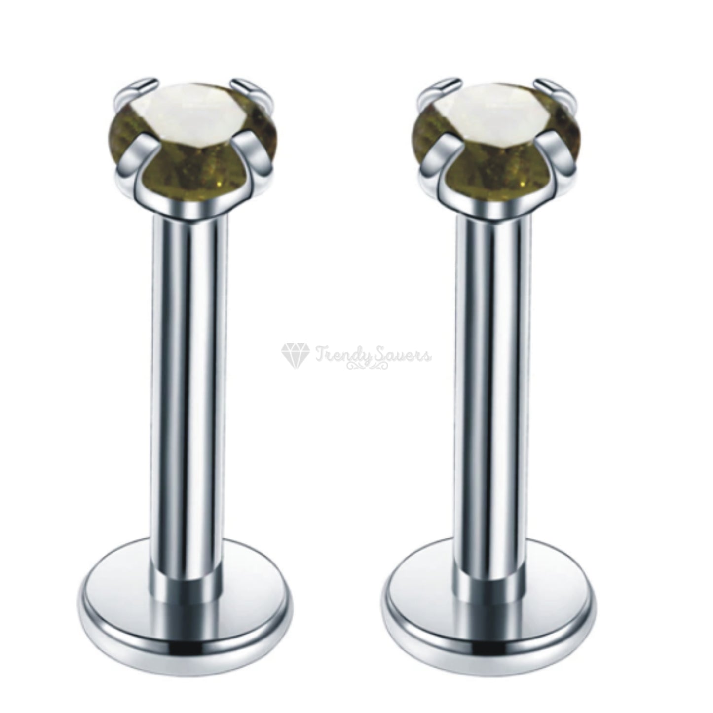Surgical Steel 3MM Green CZ Crystal Labret Cartilage Helix Conch Daith Stud Pair