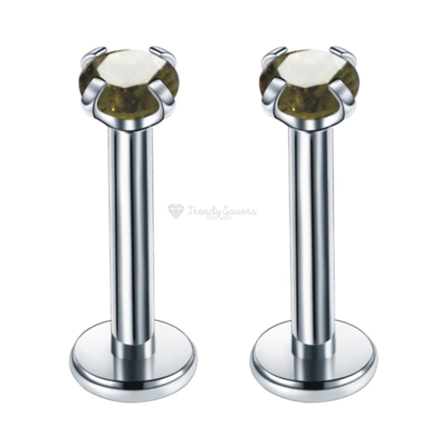 Surgical Steel 3MM Green CZ Crystal Labret Cartilage Helix Conch Daith Stud Pair