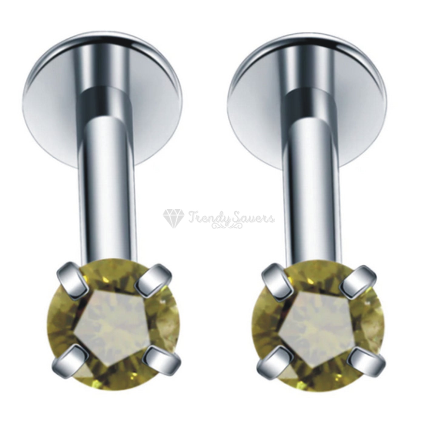 Surgical Steel 3MM Green CZ Crystal Labret Cartilage Helix Conch Daith Stud Pair