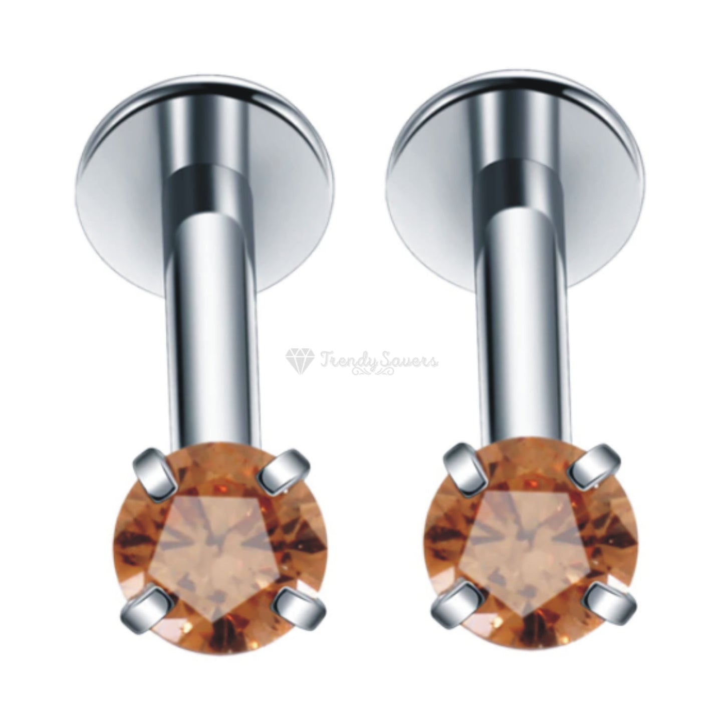 Elegant Punk 3MM Champagne Cubic Zirconia Labret Lip Ear Nose Stud Piercing Pair