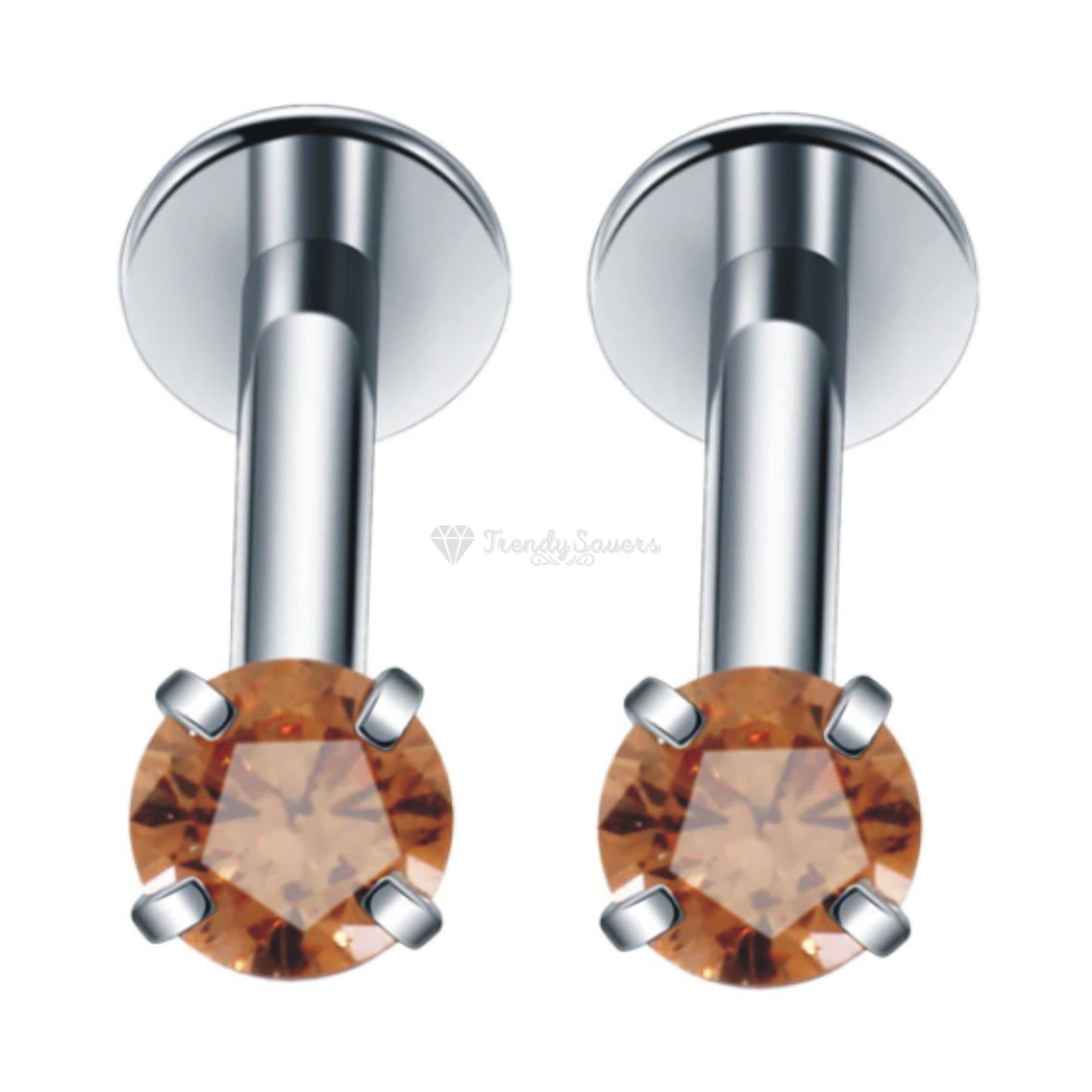 Elegant Punk 3MM Champagne Cubic Zirconia Labret Lip Ear Nose Stud Piercing Pair