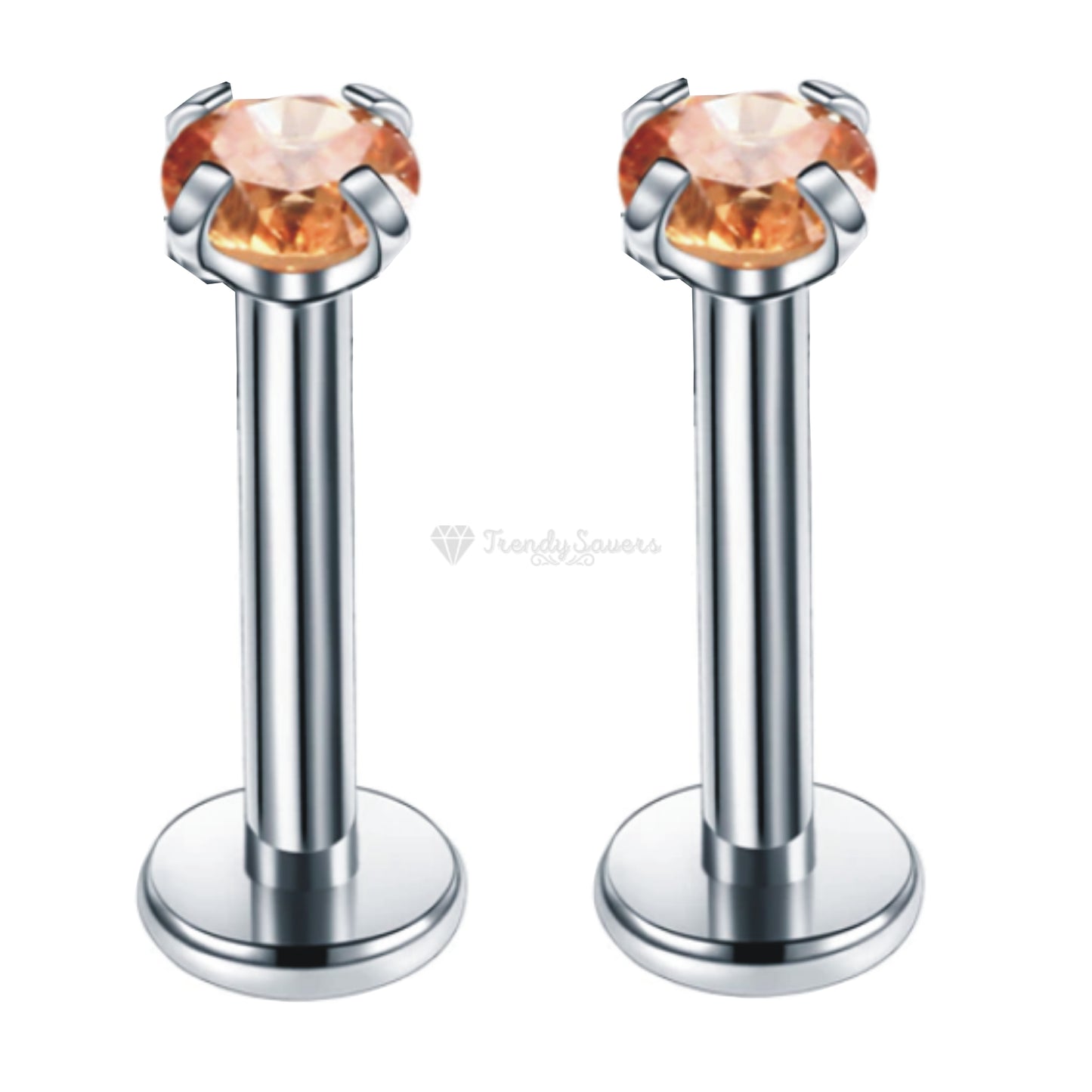 Elegant Punk 3MM Champagne Cubic Zirconia Labret Lip Ear Nose Stud Piercing Pair