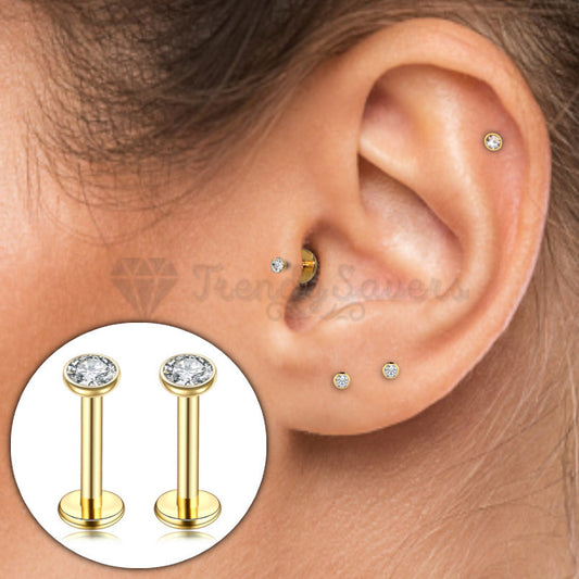 2x Internally Threaded Piercing Nose Stud Cartilage Helix Ring Labret Bars 2.5MM