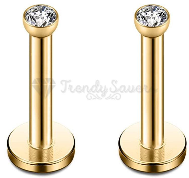 2x Internally Threaded Piercing Nose Stud Cartilage Helix Ring Labret Bars 2.5MM