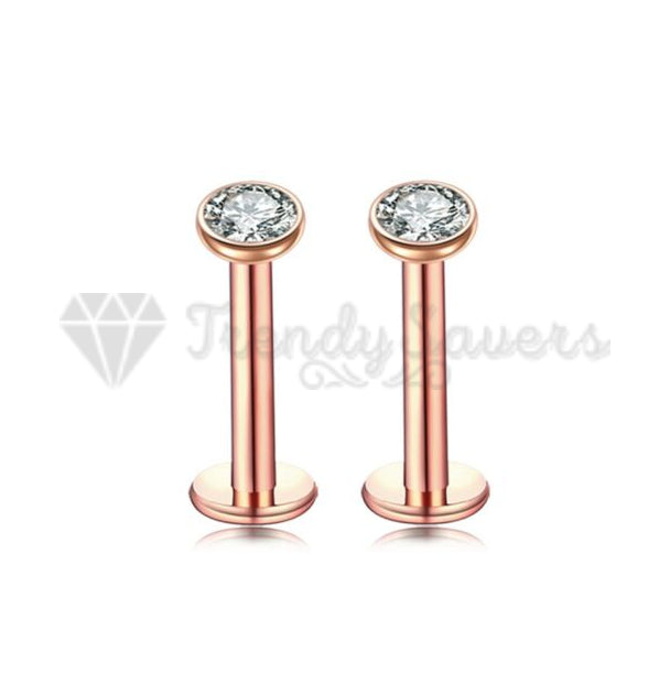2x Internally Threaded Rose Gold Labret Monroe Bars Ear Nose Lip Piercings 2MM