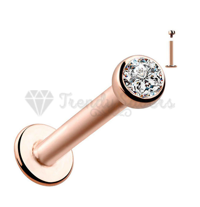 2x Internally Threaded Rose Gold Labret Monroe Bars Ear Nose Lip Piercings 2MM