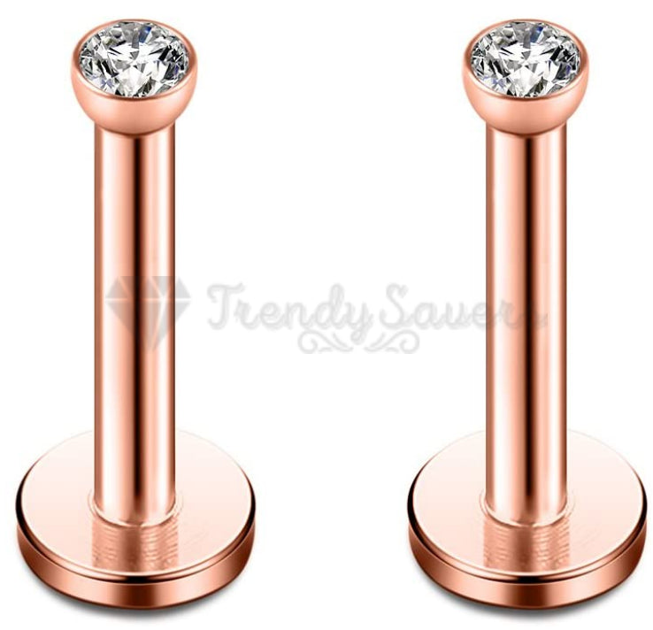 2x Internally Threaded Rose Gold Labret Monroe Bars Ear Nose Lip Piercings 2MM