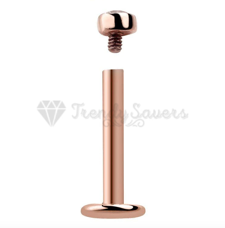 2x Internally Threaded Rose Gold Labret Monroe Bars Ear Nose Lip Piercings 2MM