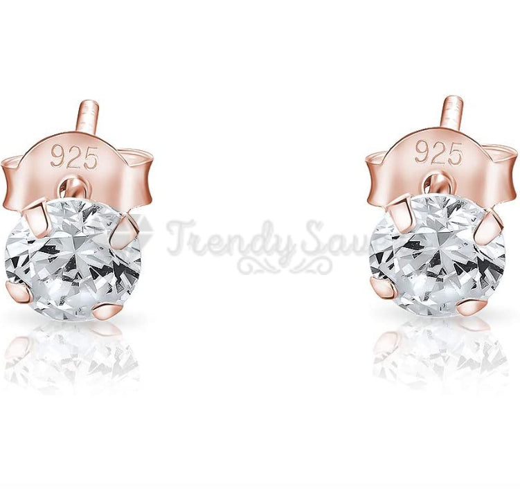 14ct Rose Gold Filled 100% Solid 925 Sterling Silver Round Cut 7MM Stud Earrings