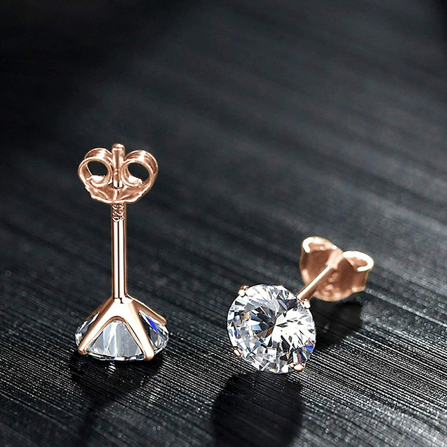 14ct Rose Gold Filled 100% Solid 925 Sterling Silver Round Cut 7MM Stud Earrings