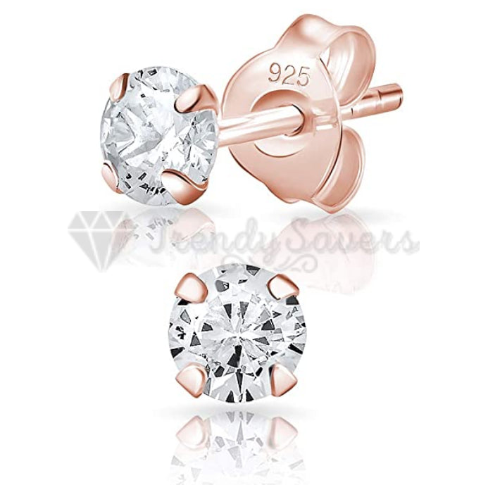 14ct Rose Gold Filled 100% Solid 925 Sterling Silver Round Cut 7MM Stud Earrings