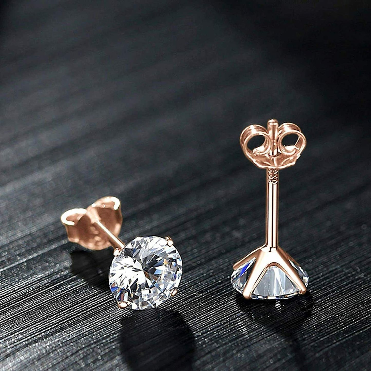 14ct Rose Gold Filled 100% Solid 925 Sterling Silver Round Cut 7MM Stud Earrings