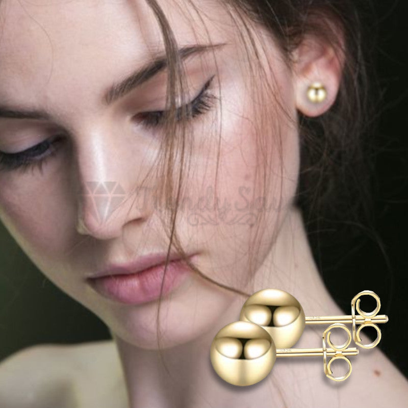 Simple Gold Polished 8MM Ball 925 Sterling Silver Stud Earrings Hypoallergenic
