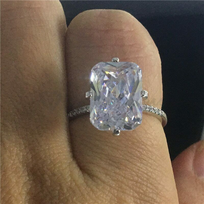 Size 10 (20mm) U - V Simple Thin Band Rectangle Stone Engagement Promise Ring