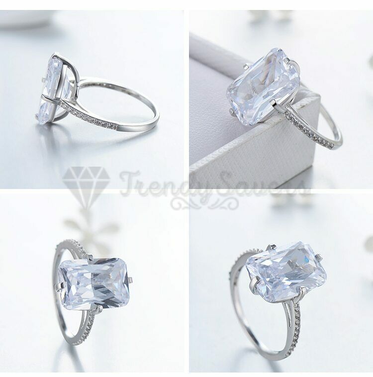 Size 10 (20mm) U - V Simple Thin Band Rectangle Stone Engagement Promise Ring