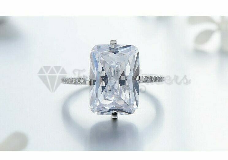 Size 10 (20mm) U - V Simple Thin Band Rectangle Stone Engagement Promise Ring